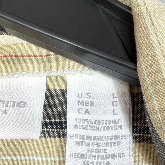 Liz Claiborne Striped Jean Jacket Large Beige Tan Gray Unlined Yoke Pockets - Picture 12 of 13